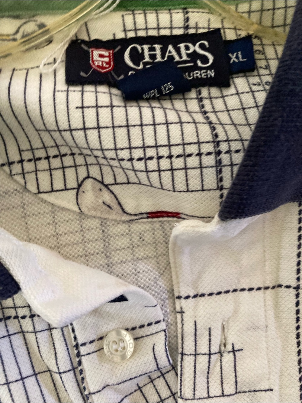 Chaps Cream Polo with Navy Trim and Golf-Print - Picture 2 of 8